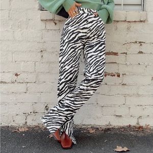 Lioness Alabama Zebra Print Split Leg Jeans